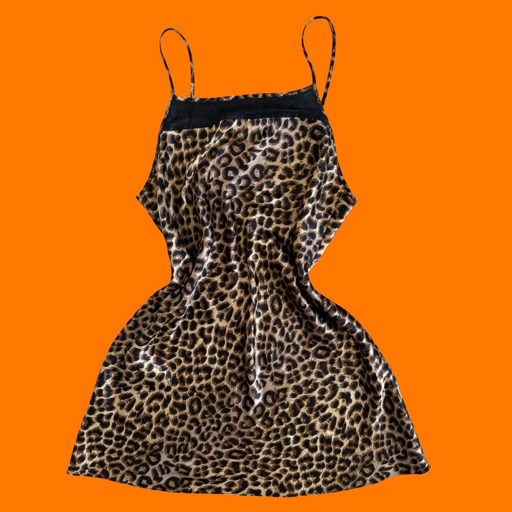 90's vintage leopard print satin lingerie mini slip dress MEDIUM
